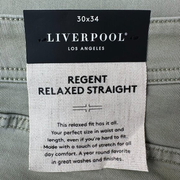 Liverpool LA Mens Regent Relaxed Straight Color Denim Jean Size W30 x L34, Stone - Picture 9 of 13